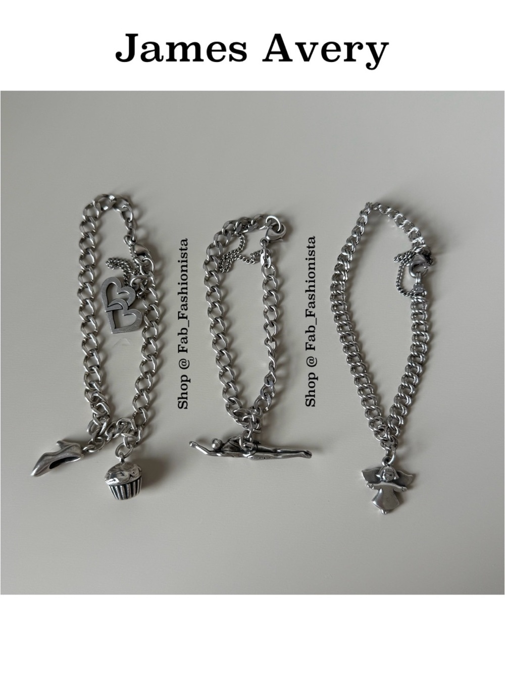James Avery Retired Charm bracelets angel cupcake high heel swimmer heart